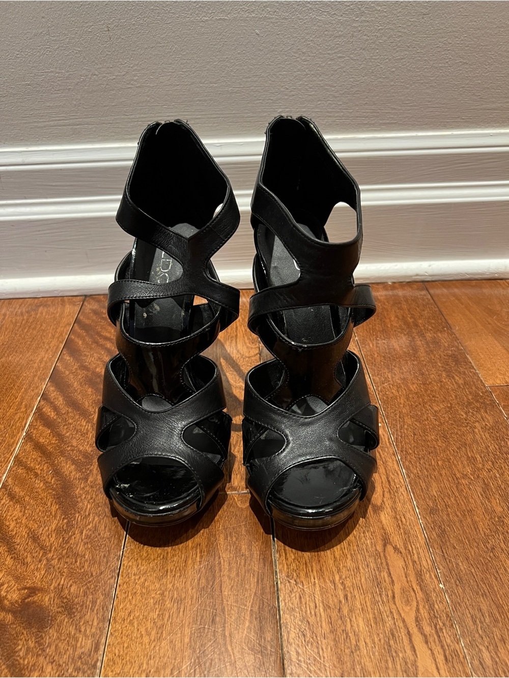 Black Strappy High Heel Platform Sandals